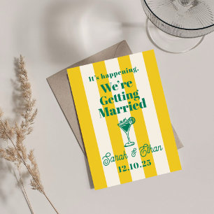 Retro Funky Gestreepte Groen Gele Bruiloft Kaart