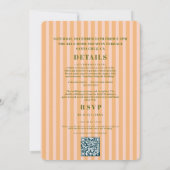 Retro Funky Gestreepte Roze Sinaasappel Bruiloft Kaart (Achterkant)