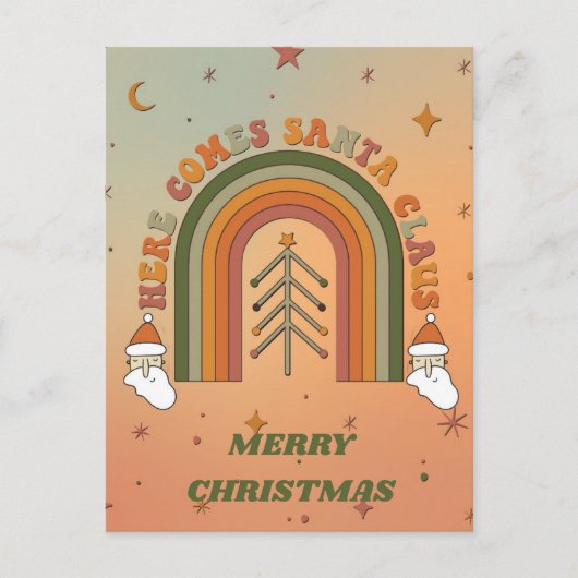 Retro Funky hier komt Kerstmis halen Briefkaart (Voorkant)