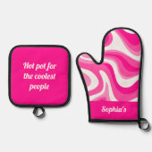 Retro Funky Hot Roze Ovenwant & Pannenlap Set (Voorkant)