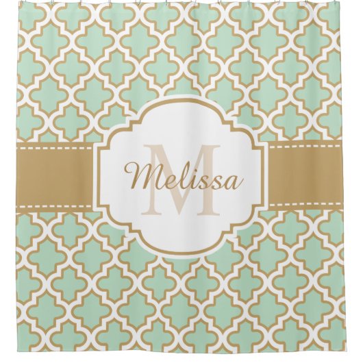 Retro Funky Moroccan Pattern Mint Green Monogram Douchegordijn (Voorkant)