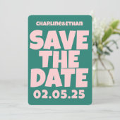 Retro Funky Pink Green Bewaar de datum QR-code Save The Date (Staand voorkant)