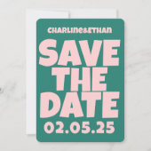 Retro Funky Pink Green Bewaar de datum QR-code Save The Date (Voorkant)