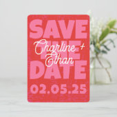 Retro Funky Pink Red Bewaar de datum Qr-code Save The Date (Staand voorkant)