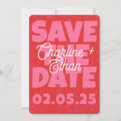 Retro Funky Pink Red Bewaar de datum Qr-code Save The Date (Voorkant)