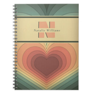 Retro Funky Romantic Heart Carnet Monogramme