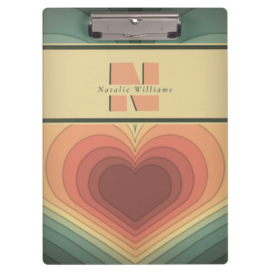 Retro Funky Romantisch Monogram Hart Klembord (Voorkant)