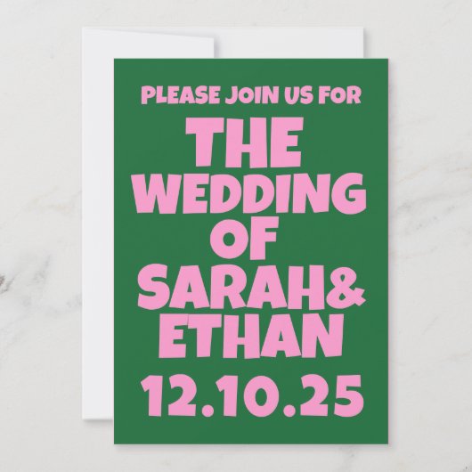 Retro Funky Roze Groene Bruiloft Kaart (Voorkant)