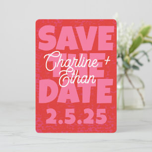 Retro Funky Roze Rode Bewaar de Datum Qr code Save The Date