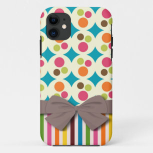 Retro funky stippen en strepen patroon met namaakb iPhone 11 hoesje