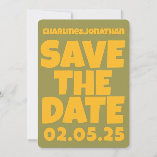 Retro Funkyyellow groen Opslaan van de Datum QR co Save The Date (Voorkant)