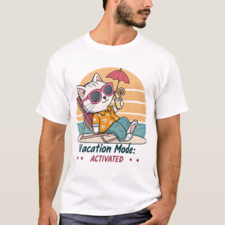 Retro Funny Cat Vacation Mode Geactiveerde Strand T-shirt