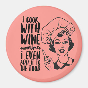 Retro Funny Cooking met Wine Magnet Magneet