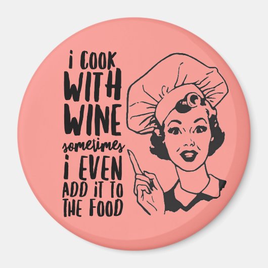 Retro Funny Cooking met Wine Magnet Magneet (Voorkant)