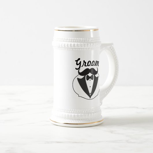 Retro Funny de heer Mustache Tuxedo Groom Bierpul (Voorkant rechts)