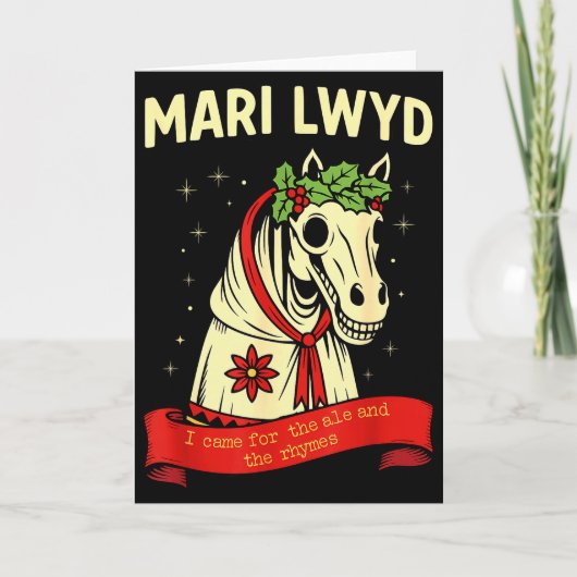 Retro Funny Folklore Skeleton Horse Mari Lwyd Yule Kaart (Voorkant)