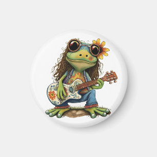 Retro Funny Hippie Frog Draag Glass Play Piano aan Magneet