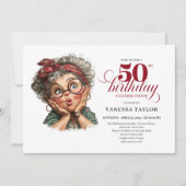 Retro funny lady turning 50 birthday invitation (Devant)