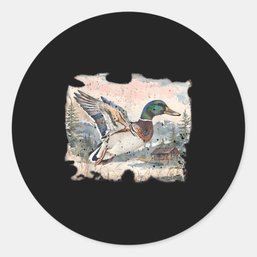 Retro Funny Mallard Duck Waterfowl Hunting Cozy Se Ronde Sticker (Voorkant)