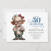Retro Funny Man 50th Birthday Bash Humor Invite Kaart (Voorkant)