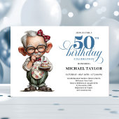 Retro Funny Man 50th Birthday Bash Humor Invite Kaart