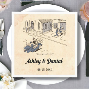 Retro Funny Old 50s Comic Rustic Wedding Servet