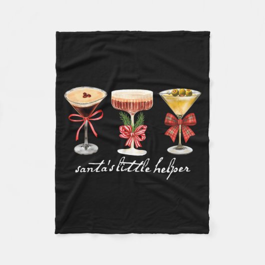 Retro Funny Santa's Little Helper Martini Merry Ch Fleece Deken (Voorkant)