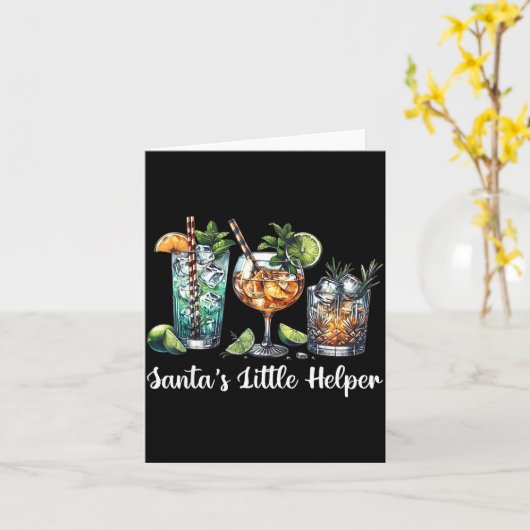 Retro Funny Santa's Little Helper Martini Merry Ch Kaart (Gele Bloem)