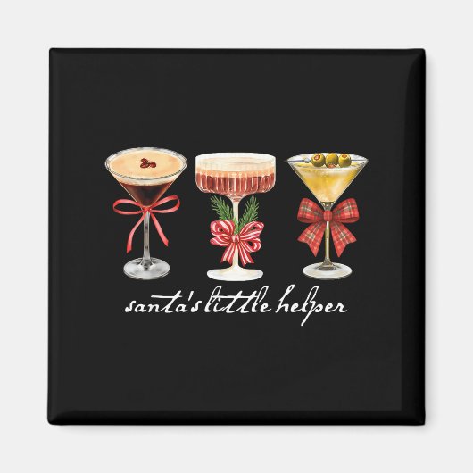 Retro Funny Santa's Little Helper Martini Merry Ch Magneet (Voorkant)