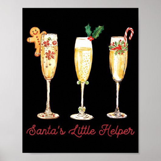 Retro Funny Santa's Little Helper Martini Merry Ch Poster (Voorkant)