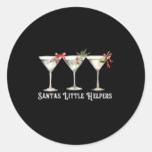 Retro Funny Santa's Little Helper Martini Merry Ch Ronde Sticker (Voorkant)