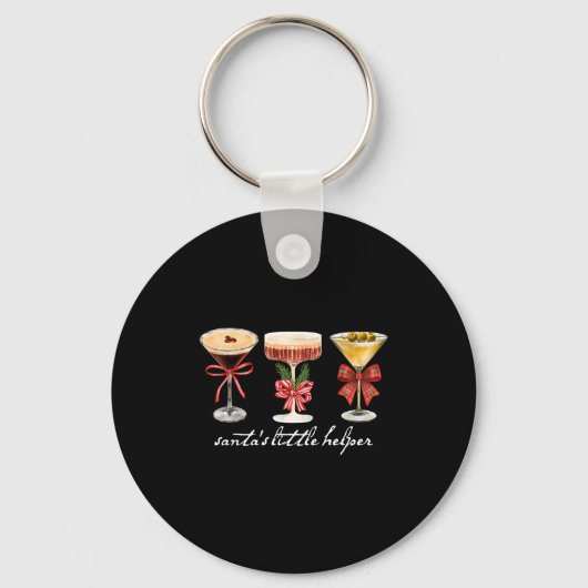 Retro Funny Santa's Little Helper Martini Merry Ch Sleutelhanger (Voorkant)