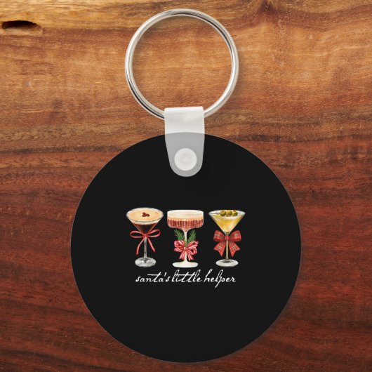 Retro Funny Santa's Little Helper Martini Merry Ch Sleutelhanger (Voorkant)