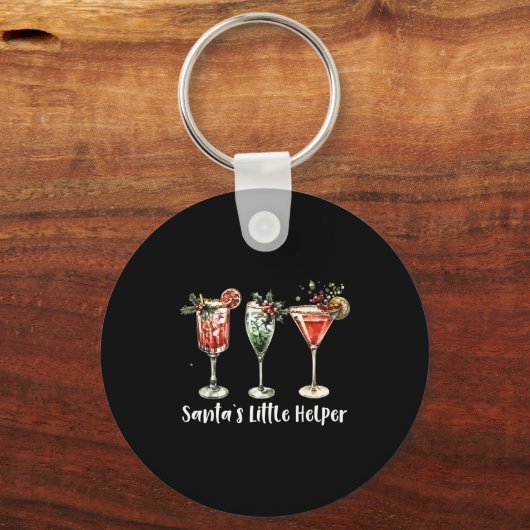 Retro Funny Santa's Little Helper Martini Merry Ch Sleutelhanger (Voorkant)