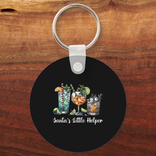 Retro Funny Santa's Little Helper Martini Merry Ch Sleutelhanger (Voorkant)