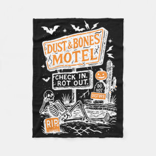Retro Funny Skeleton Dust en Botten Motel Spooky H Fleece Deken