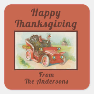 Retro Funny Thanksgiving leden kletsen Turkse Cart Vierkante Sticker