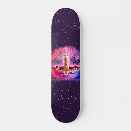 Retro Futurism Airplane Synth Wave 80s Cosmic     Skateboard (Voorkant)
