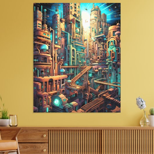 Retro Futurisme Art Canvas (Insitu (Woonkamer))