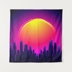 Retro Futurisme. futuristische synthegolflatie ill Wandkleed
