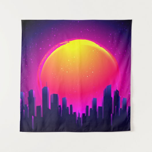 Retro Futurisme. futuristische synthegolflatie ill Wandkleed (Voorkant)