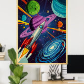 Retro futurisme Sci-Fi Space Exploration Wall Art Poster (Thuiskantoor)