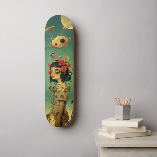 Retro-futurist fantasy wall art skateboard (Art mural)