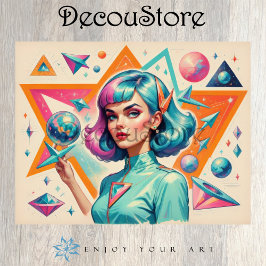 Retro Futurist Girl – Pop Art Portrait Decoupage Tissuepapier