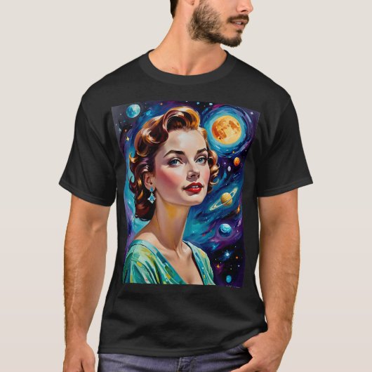 Retro Futuristic Cosmic Beauty Art T-shirt (Voorkant)