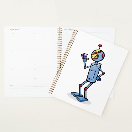 Retro Futuristic Robot Character Waving (Devant avec enveloppe)