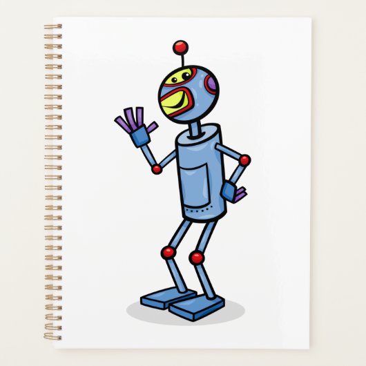 Retro Futuristic Robot Character Waving Planner (Voorkant)