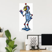 Retro Futuristic Robot Character Waving Poster (Thuiskantoor)