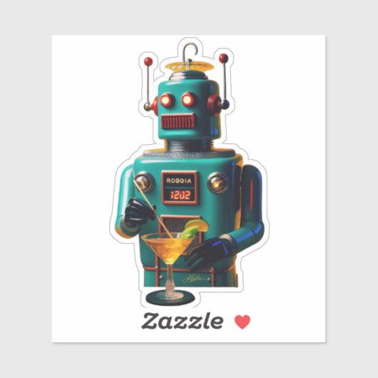 Retro Futuristic Robot ROBIA 12J2 Mixologist Sticker (Vel)