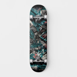 Retro-Futuristic Tech Street Art Skateboard 24